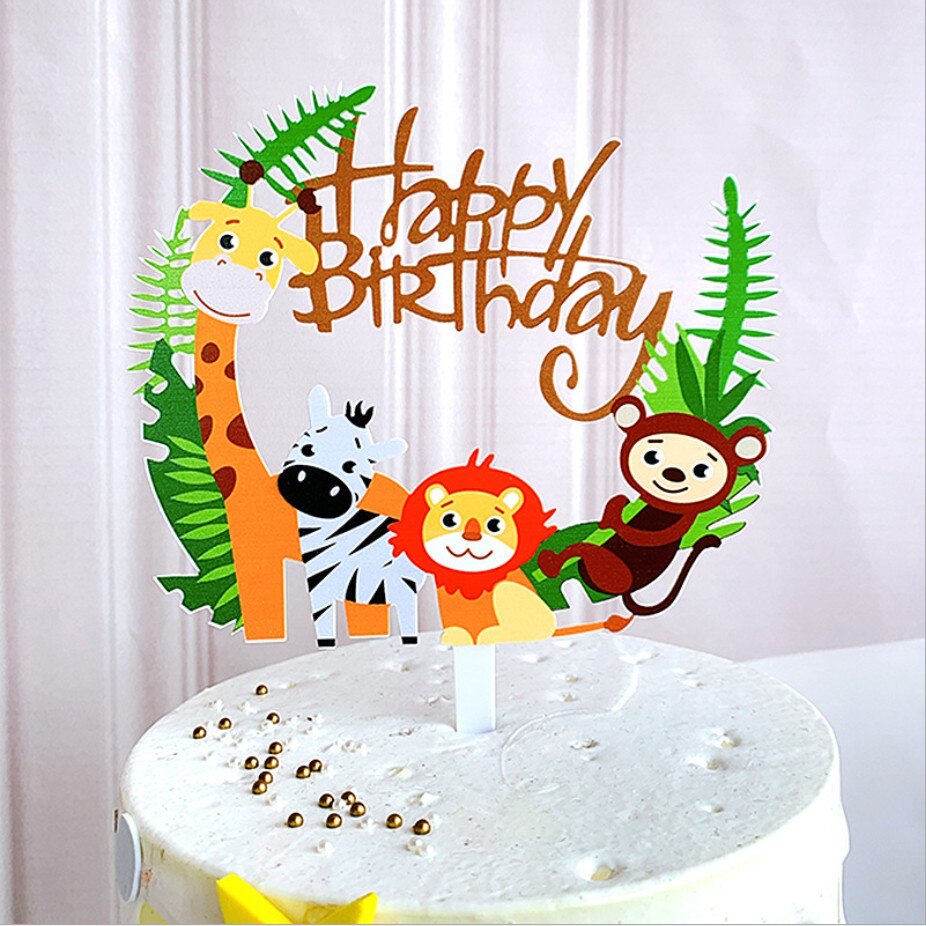 Jungle Animal Acrylic Cake Topper Jungle Theme Birthday Party Cake Decoration for Kids S/L Size