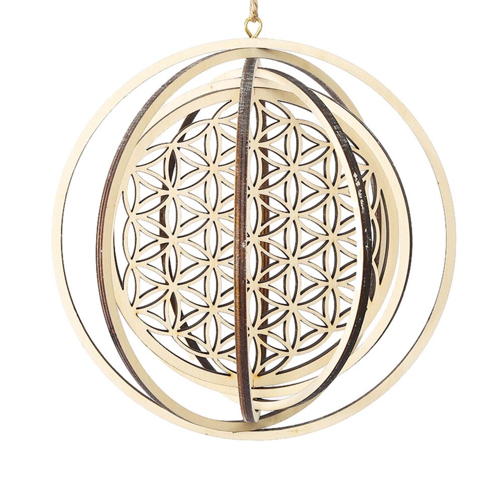 Hanging Wooden 3D Wind Spinner Garden Rotating Wind Flower Of Life Ornaments Home Garden Decoration: A
