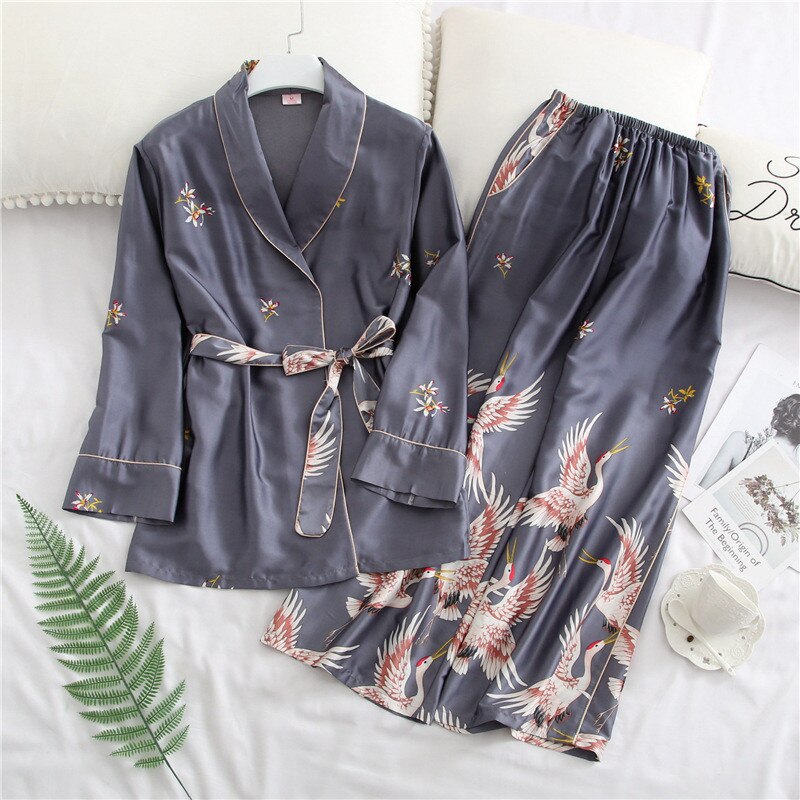 Pajamas Women Japanese Style Homewear Pajama Robe Set Comfortable Thin Sleepwear Lounge Wear Section Robe Suit Women Bath Robe: Photo Color A / M