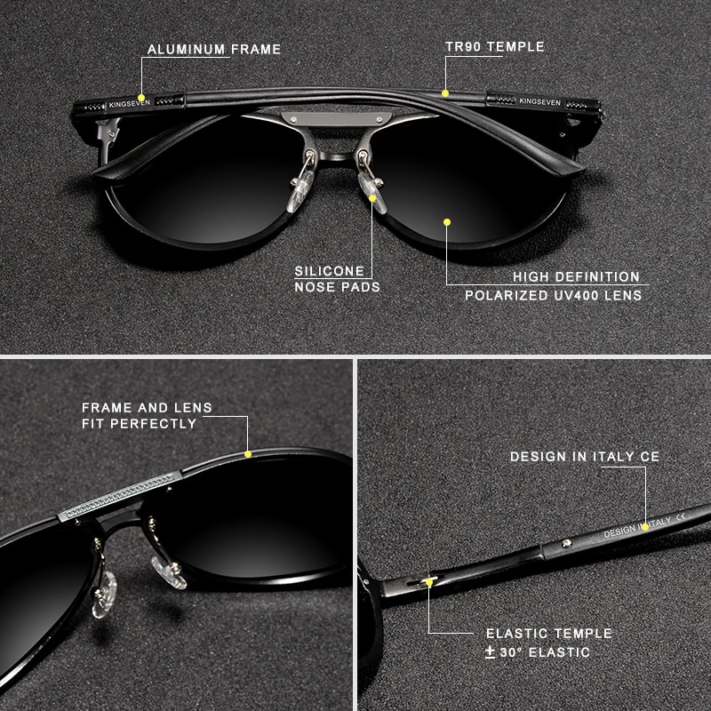 KINGSEVEN Original Polarized Sunglasses Men Women Pilot Driving Aluminum+TR90 Sun Glasses Goggle UV400