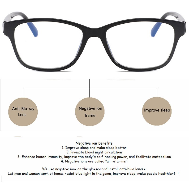 Anti Blue Ray Glasses UV Protection Computer Gamer Blue Light Block Glasses Blue Filter Anti Fatigue Eyeglasses Negative Ion