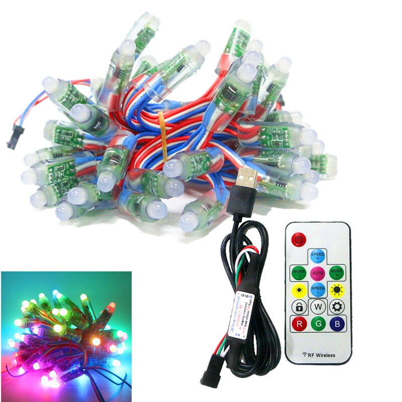 50 lysdioder  ws2811 fullfärg pixel led modul 5v ip68 vattentät digital led pixel ljus  + 3/14/17/24 tangenter rf fjärrkontroll för usb: Med 14 nycklar rf