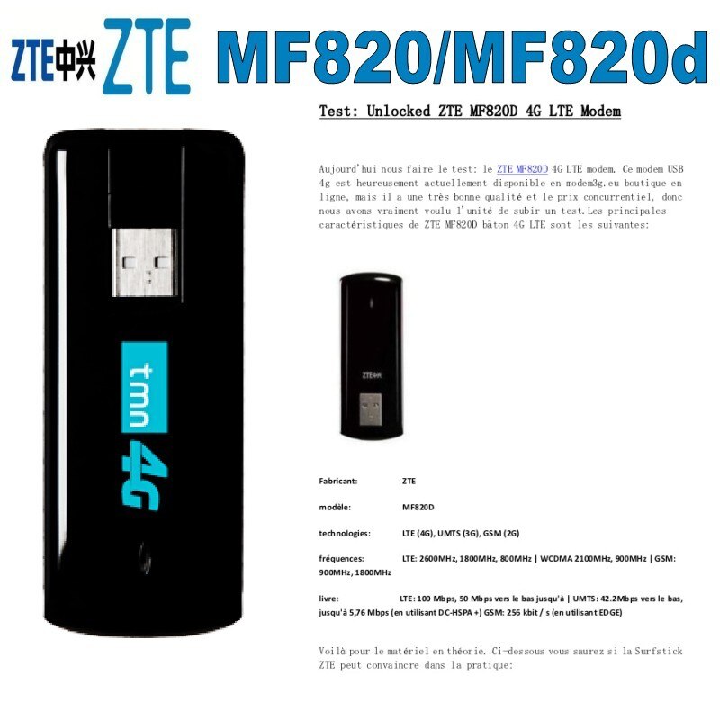 ZTE MF820 MF820D 4G usb dongle LTE FDD800/1800/2600MHZ entsperrt 4G Modem