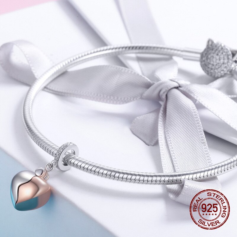 925 Sterling Zilveren Hartvormige Sleutel Hanger Fit Originele Armband &amp; Ketting Charme Kralen Vrouw Sieraden Maken