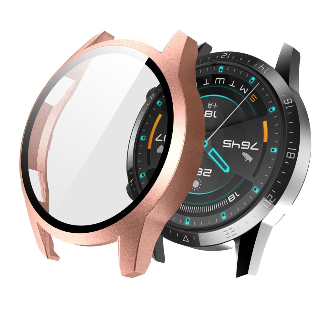 Herdet glass deksel for huawei watch  gt 2 46mm stk urskive skala beskyttende etui skjermbeskytter klokke skall smartklokke tilbehør: C-rose gull