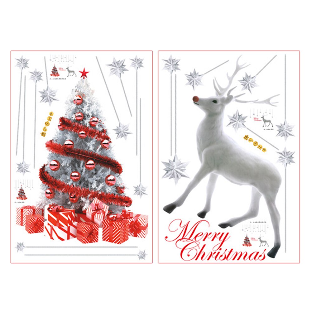2Pcs Removable Christmas Wall Art Stickers DIY Window Mural Decals Reindeer Xmas Tree Snowflakes Home Decoration Wallpaper: Default Title