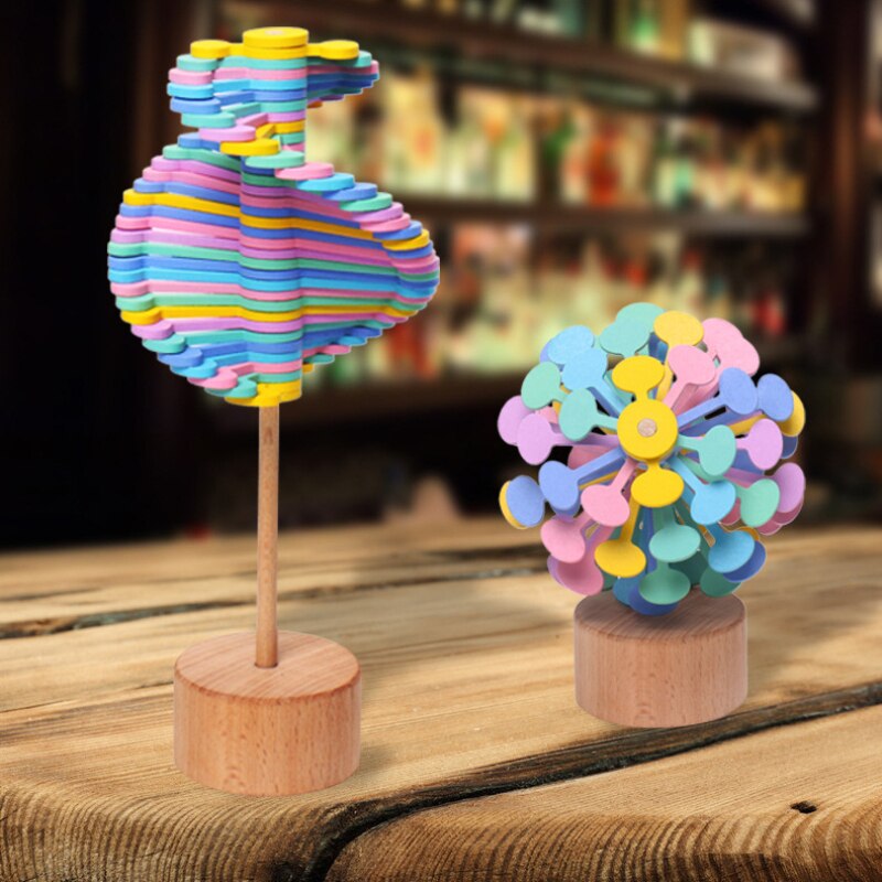Rotating Lollipop Art Decor Wand Stress Relief Toy Office Decompression Boy Girls Toy Candy Wooden Wand Stress Relief