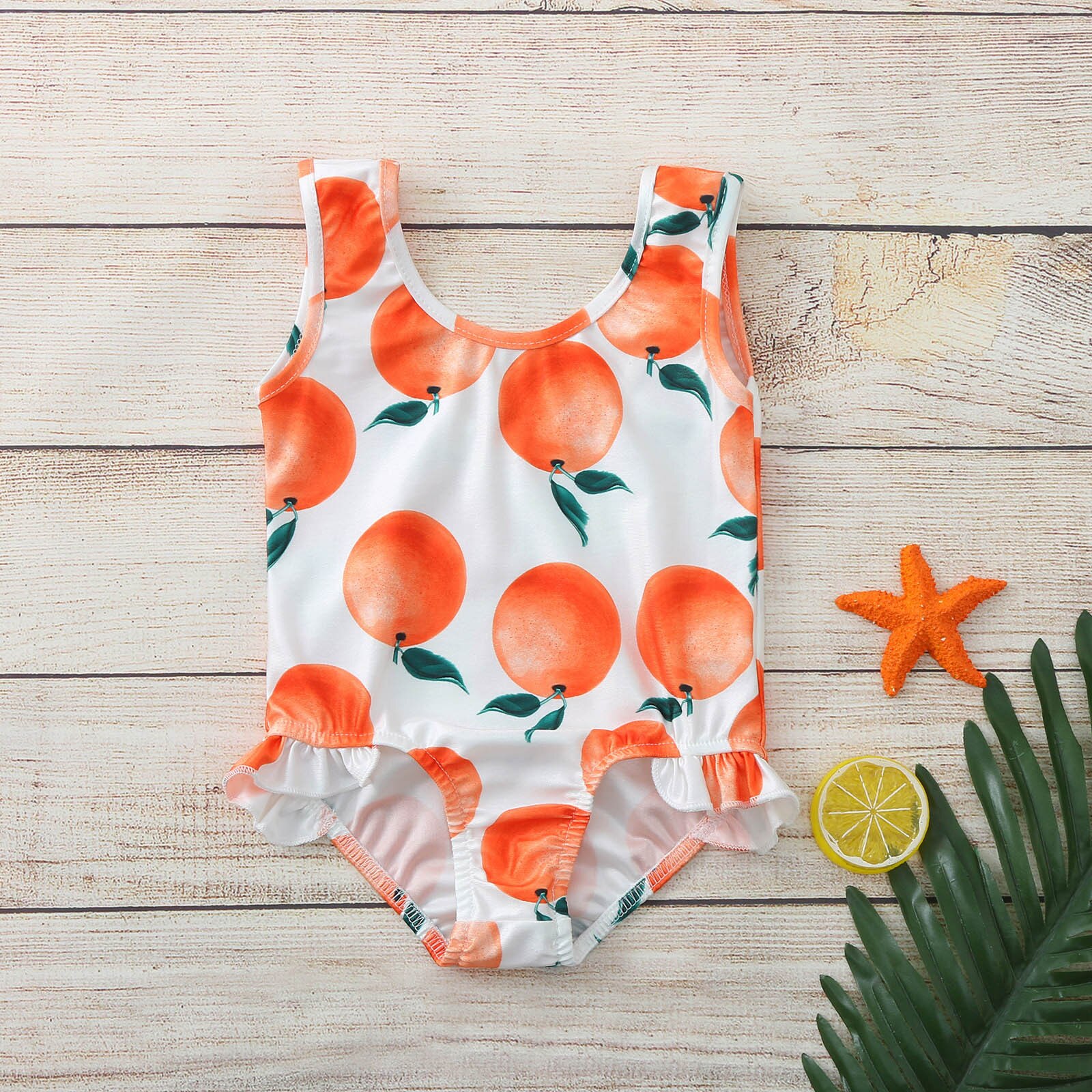 Summer kids swimwear for girls Toddler One Piece Orange Printed Ruffles Swimsuit Swimwear bambina Outfit Beachwear