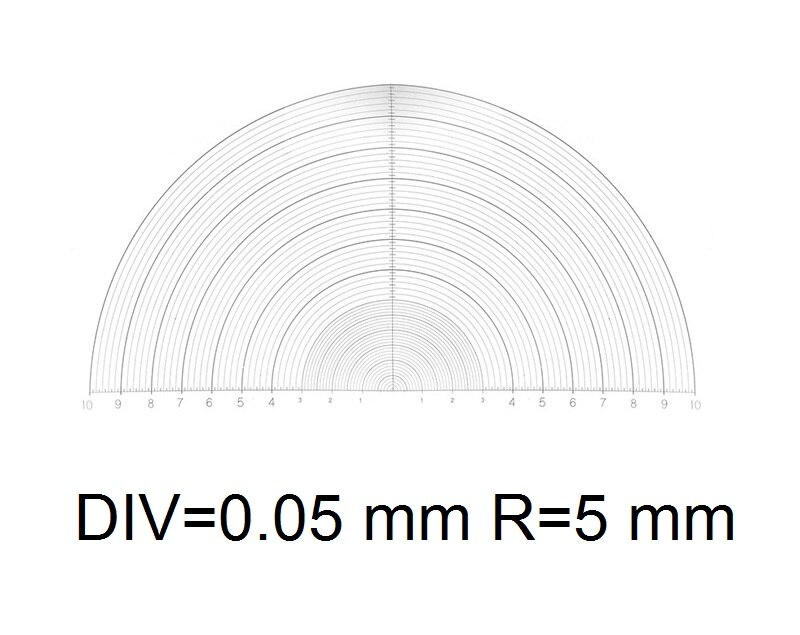 Optiskt mikroskop mikrometer diameter 20mm okular okulär kalibrering xy kors linjal rutnät koncentriska cirklar riktmedelsskala: Ms -1- jl