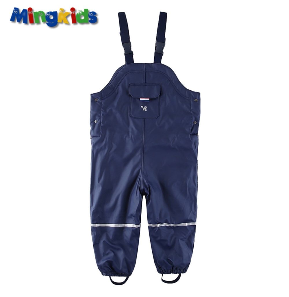 Export Europe Mingkids boy waterproof overalls thick warm autumn spring fleece lining trousers PU outdoor windproof