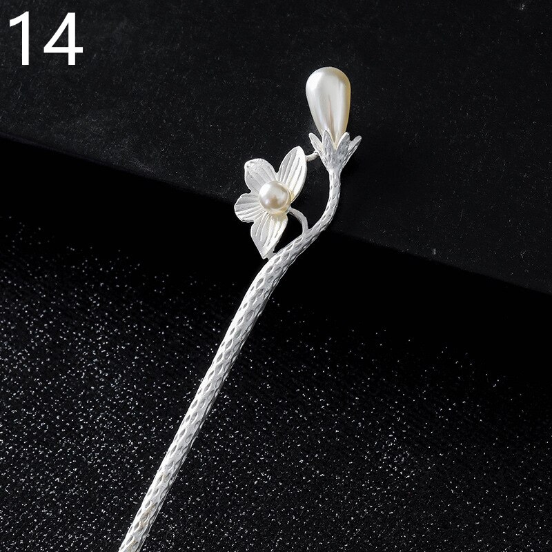 Women Banquet Party Hair Pin Accessories Best Jewelry Vintage Hair Stick Chinese Style Simulated Pearls Hairpin: 14