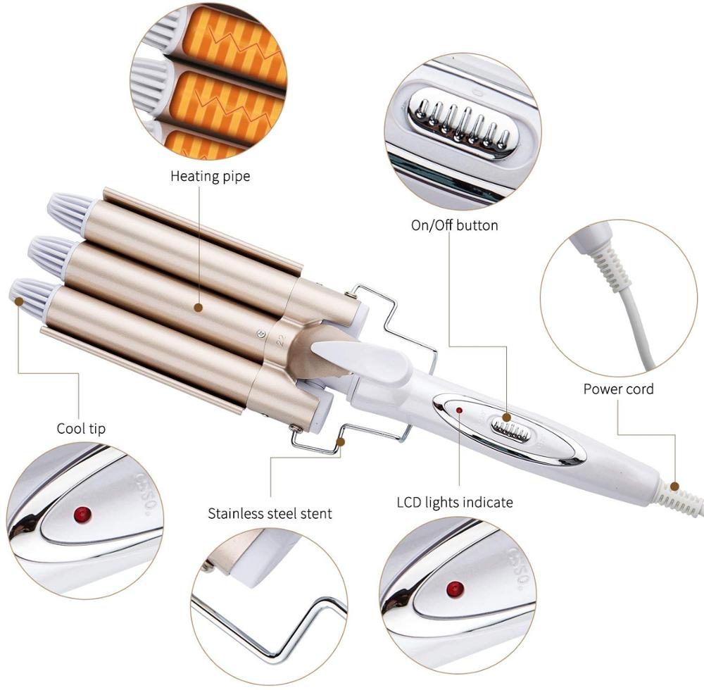 Triple Barrel Hair Curler Tourmaline Ceramic Hair Curling Iron Auto 22MM Gold Hair Curling Styling Tool Wave Wand