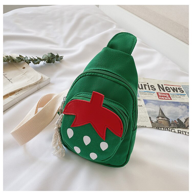 Børn jordbær søde brystposer børn rejsetaske skuldertasker afslappet lærred crossbody slynge taske: Grøn