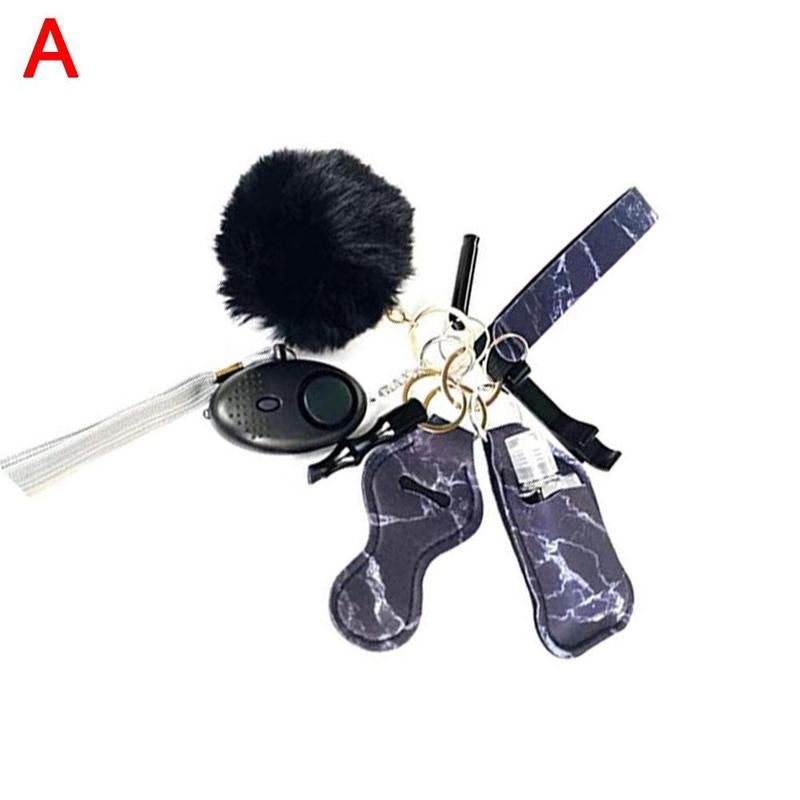 Women's Security Alarm Set 130db Alarm Volume Wolf Alarm To With The Pull Activate Hazard Guard Set Needle Flashlight L9A3: Black