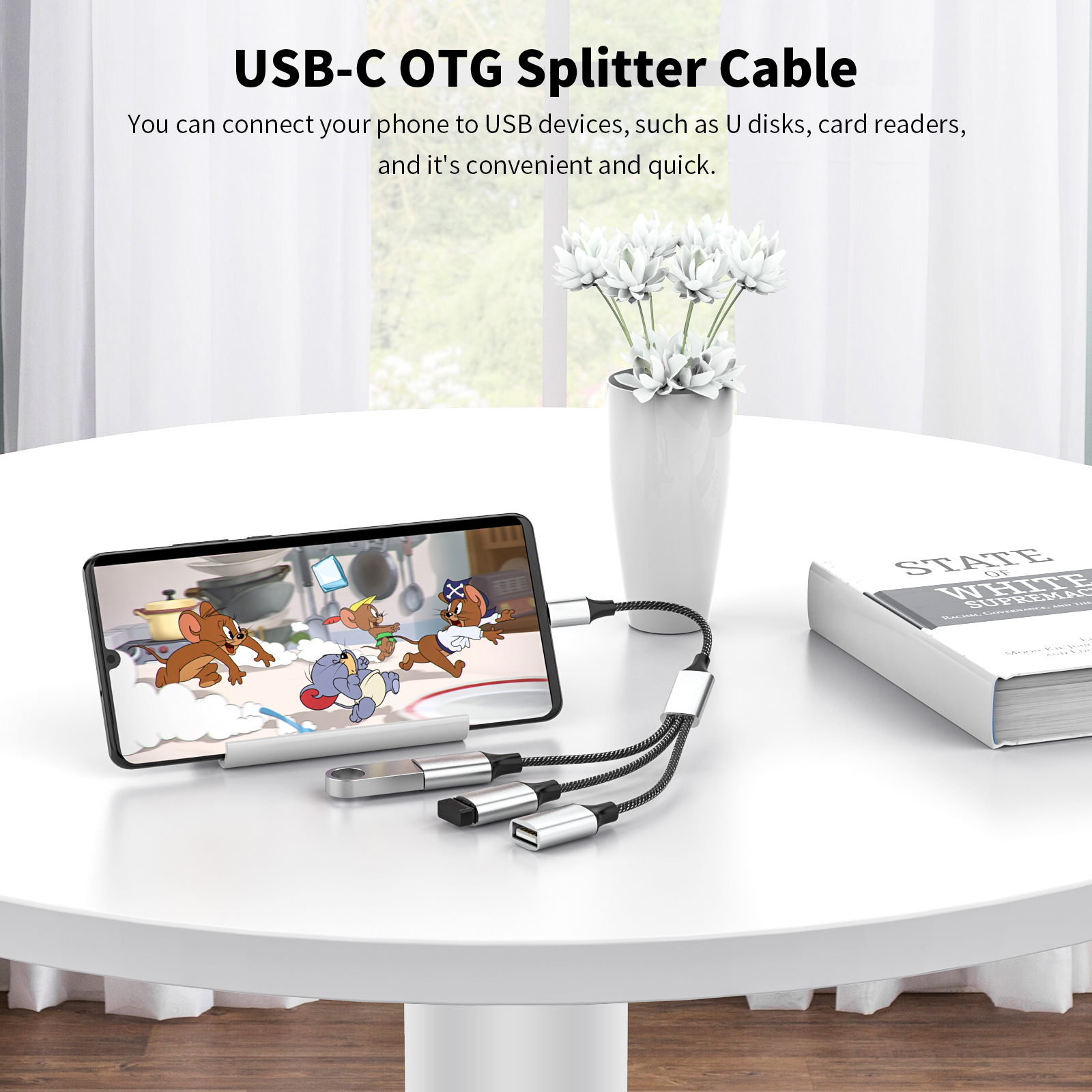Adapter USB typu C na podwójny USB OTG HUB rozszerzający USB 2.0 typu C Plecionka do ładowania danych Cabo do Samsung Galaxy S22 MacBook Pro Air iPad