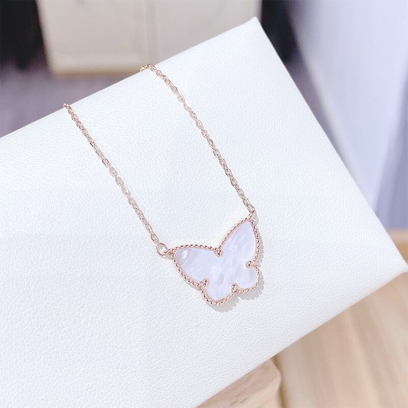 Luxury Shell Butterfly Necklace for Women Rose Gold Stainless Steel Chain Pendants Necklaces Party Statement Jewelry Z082