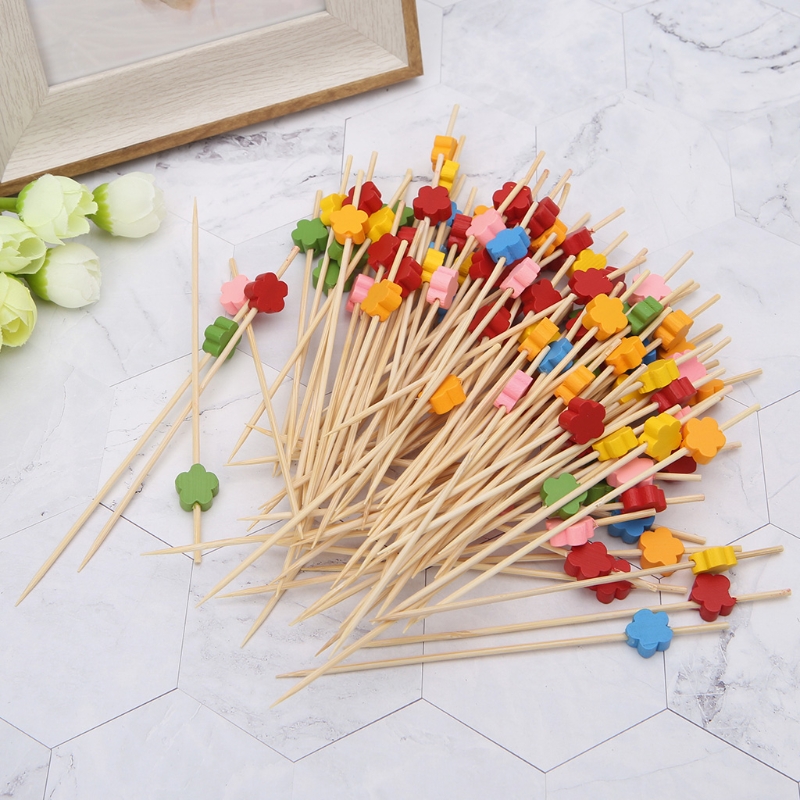 100 stks 12 cm Pruimenbloesem Bamboe Cocktail Picks Fruit Sticks Wegwerp Tandenstokers