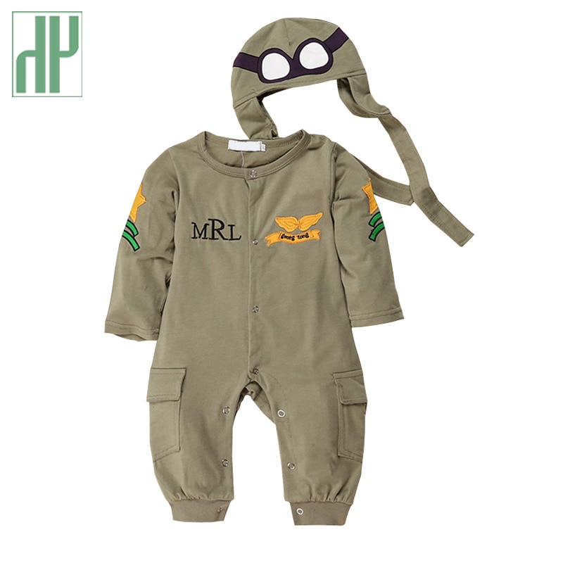 Fashionals Baby Rompers one-piece pilot baby clothes born boy jumpsuit funny baby girl romper hat two piece outfits costume