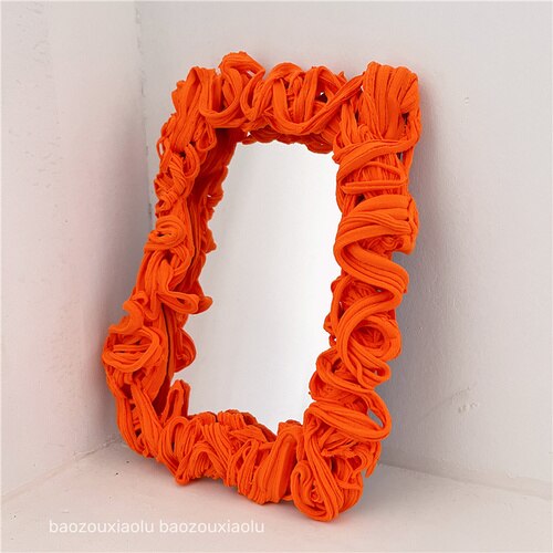 Håndlavet dekorativt spejl klein blå akryl ler spejl diy hjemmelavet boligdekoration håndlavede ornamenter: Diy- orange