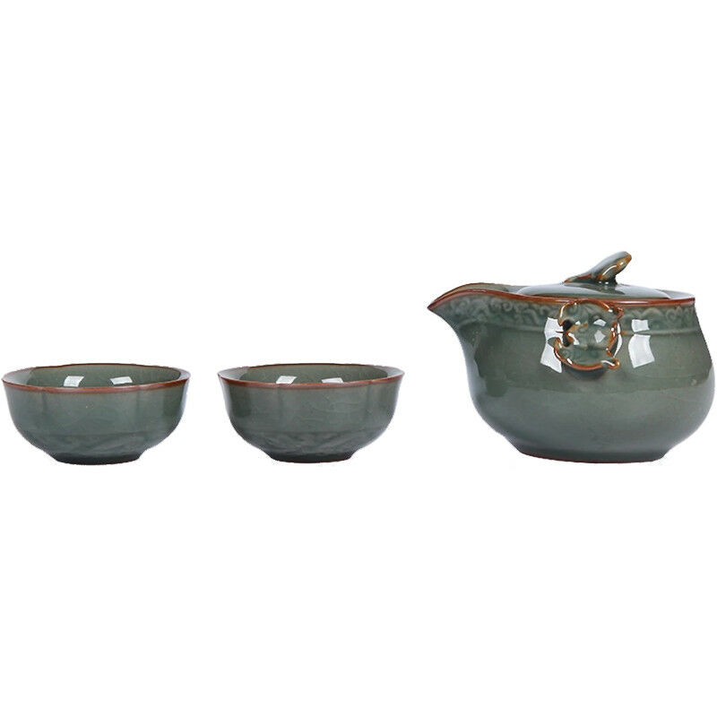 China Longquan Celadon Portable Kung Fu Tea Set A Pot and Two Tea Cup Teacup