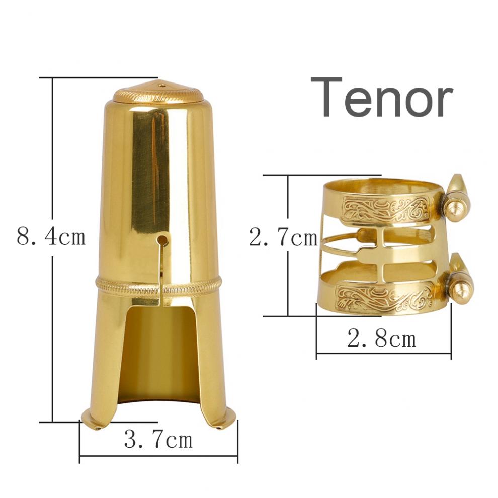 Saxophone Mouthpiece Cap & Ligature Set - Tenor & Alto - Brass Gold Plated Protective Replacement Cap: Tenor