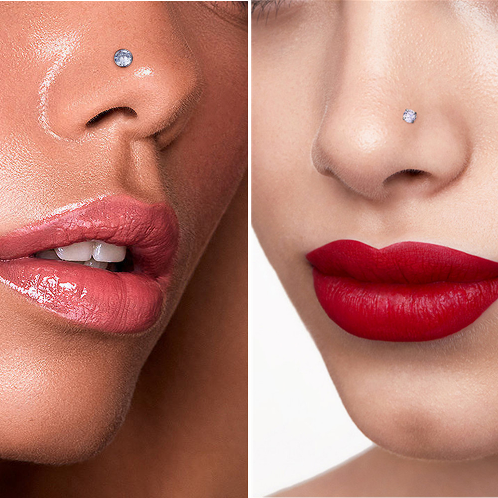 1/10 Uds ASTM F136 G23 Piercing de titanio para la nariz 20G tachuelas para la nariz en forma de L con circonita 2-3mm anillos para la nariz joyería para Piercing de la nariz