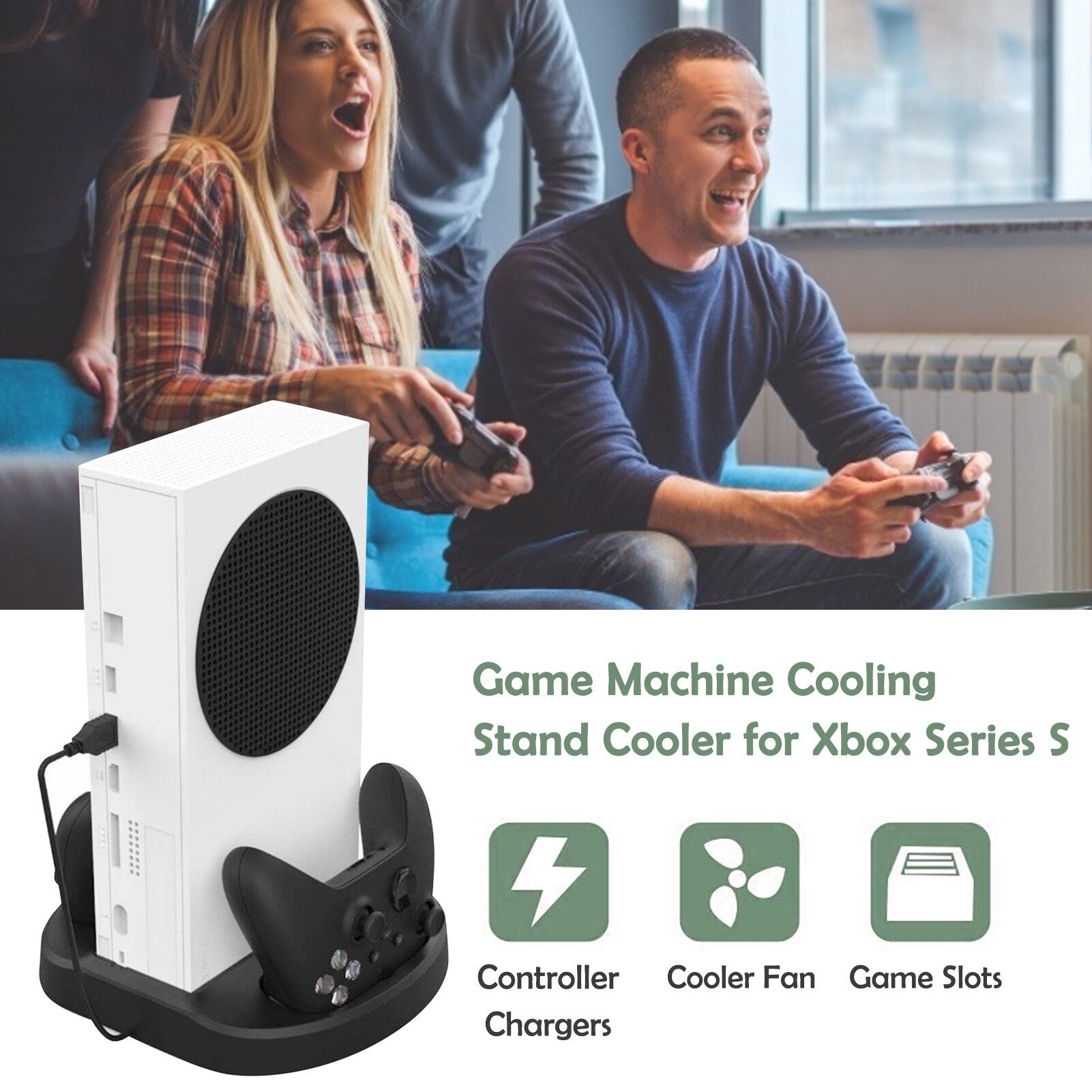 Game Machine Cooling Support Stand for Xbox Series S, Dual Fan Cooler 3 USB HUB Controller Charger Adapter with LED Indicator