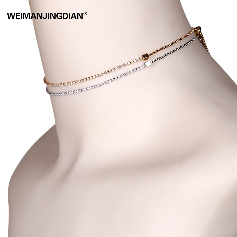 Exquisite Round Cubic Zirconia Choker Necklace Adjustable in White Gold or Yellow Gold Colors