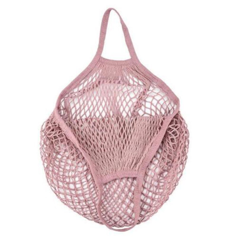 Eco Friendly Reusable Produce Bags Reusable Organic Cotton Mesh Bags for Fruit Vegetable Shopping Handbag Long Handle Net Tote: light pink