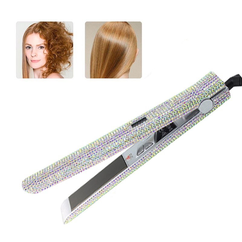 US Plug Crystal Hair Flat Iron Titanium Plate Diamond Hair Straightener Hair Styling Tools LCD HairdressingFlat Iron 470F Ti: Default Title