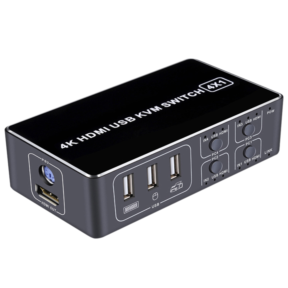 4k delning ultra hd dator kvm switcher stabil usb hdmi för mus tangentbord med indikera ljus 4 port nav aluminiumlegering