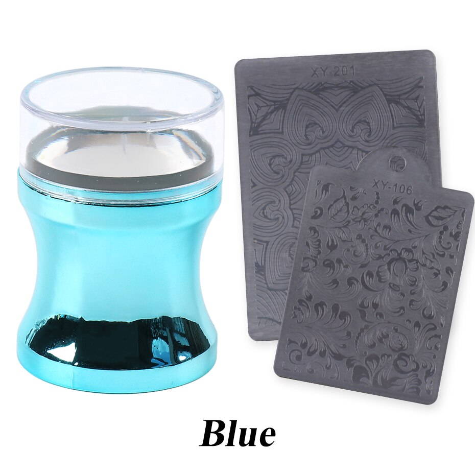 3 stücke Dual-beendet Nagel Stempel einstellen Silikon Stempel Schaber Blume aufbringen Kunst Nagellack Vorlagen Transfer Werkzeuge JI1836-1: 1033 Blau
