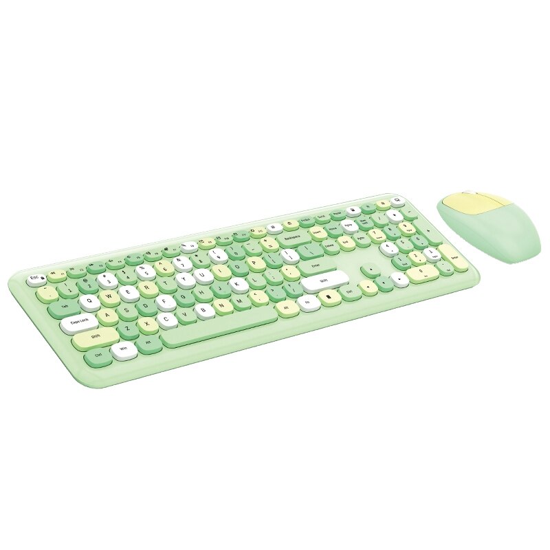 Keyboard and Mouse Wireless Color Lipstick Round Hat Keyboard 110 Keys for Windows XP / Win7 / Win8 / Win10: Green