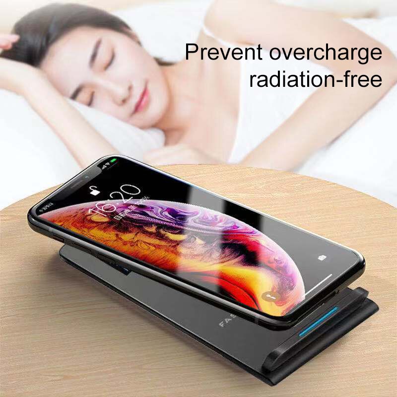 Carregador sem fio desktop suporte almofada para samsung qi carregamento rápido para iphone 11 com despertador digital temperatura do tempo 3-em-1