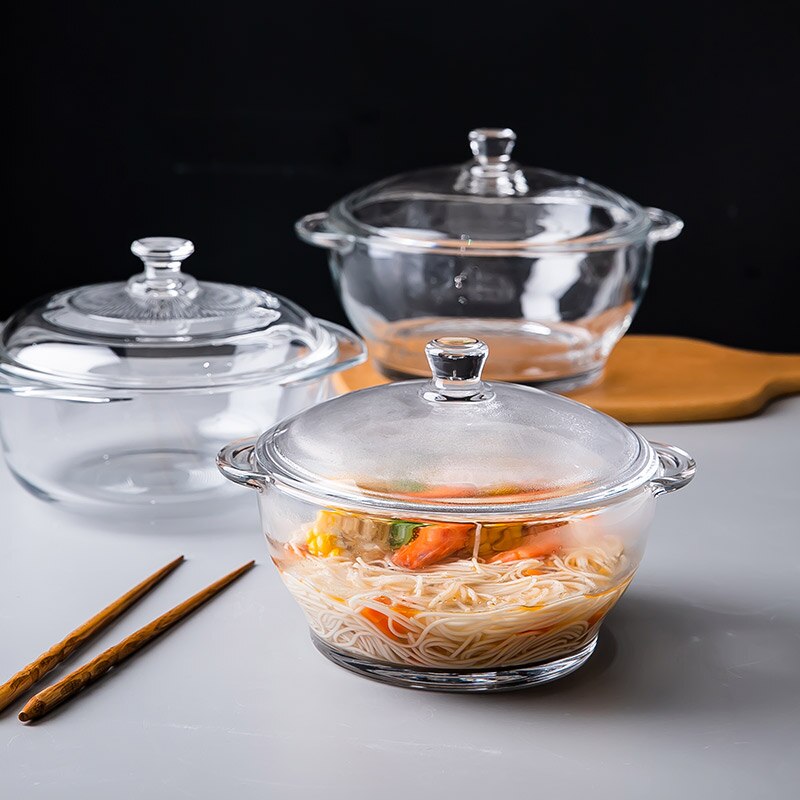 Olla de vidrio templado resistente al calor, olla gruesa con tapa adecuada para cocina, hogar, transparente, frío y