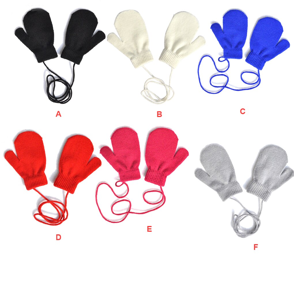 1 Pair Toddler Glove Kids Knit Mitten Comfortable Children Finger Cover with String for Kid&#39;s Outdoor Wearing: D