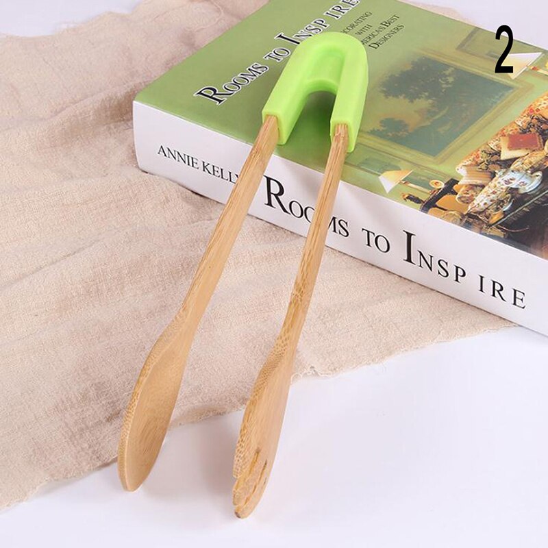 Herramientas de pinza de cocina para barbacoa, utensilios de cocina, pinzas de bambú para comida tostar, utensilios de madera para pastel, ensalada bolsa con Clip para aperitivos, mango de silicona para pan: N2