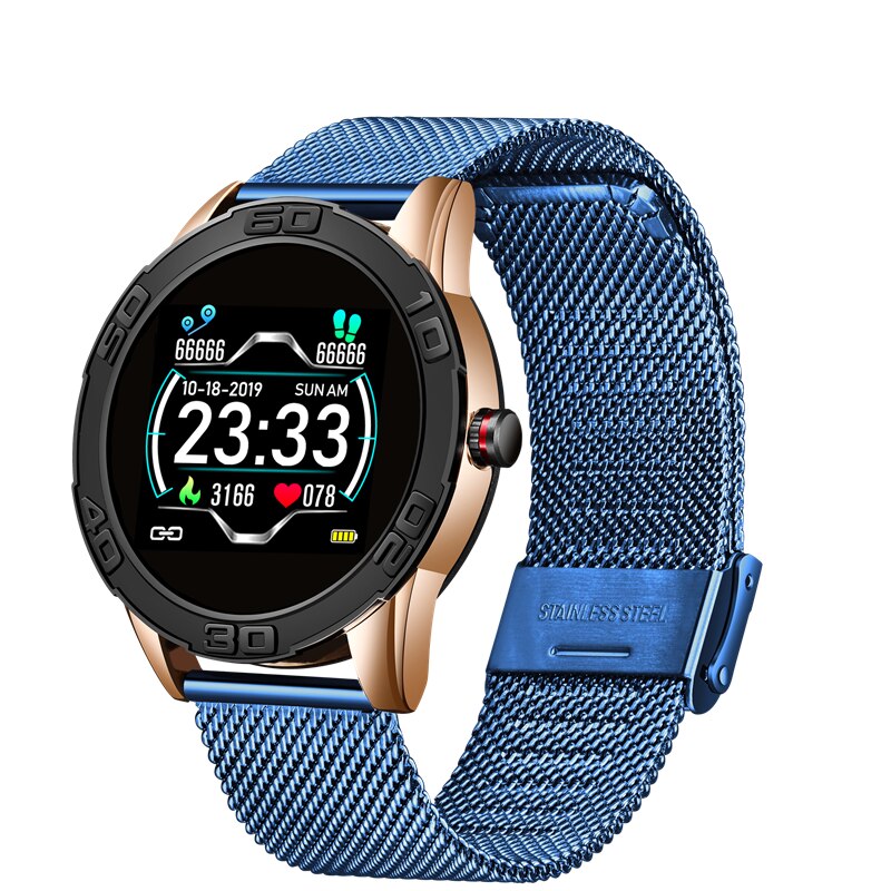 LUIK Slimme Horloge Mannen Stappenteller Hartslag Bloeddrukmeter Waterdichte Stalen Riem Smartwatch Sport Multifunctionele Modus: blue