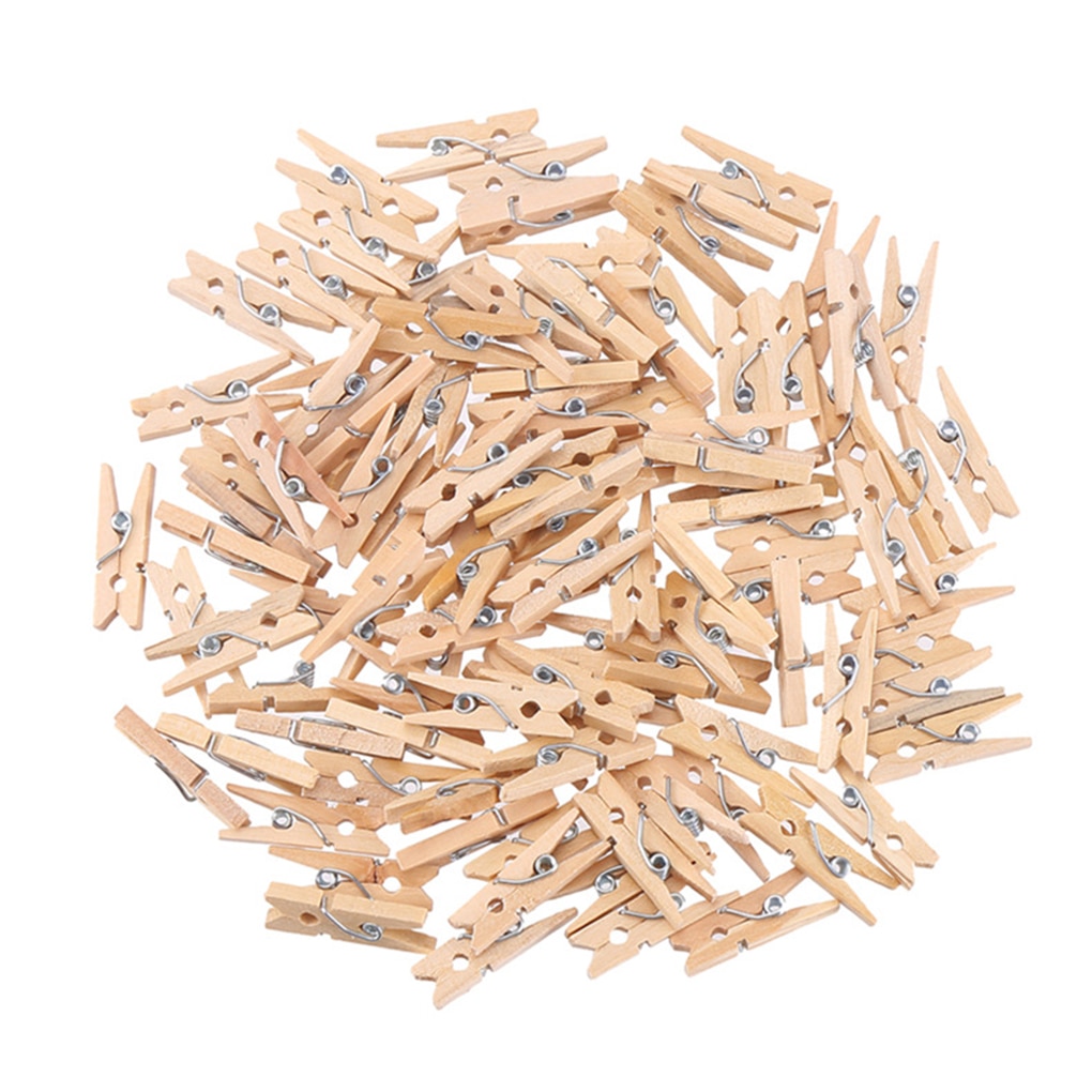 100 PCS Zeer Kleine Maat 25mm Mini Natuurlijke Houten Clips Voor Foto Clips Wasknijper Craft Decoratie Clips Pinnen
