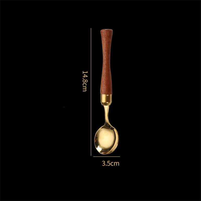 1 Pc Houten Handvat Roestvrij Staal Bestek Westerse Servies Servies Lepels Theelepels Vork Messen Thuis Keukengerei: Gold Small Spoon