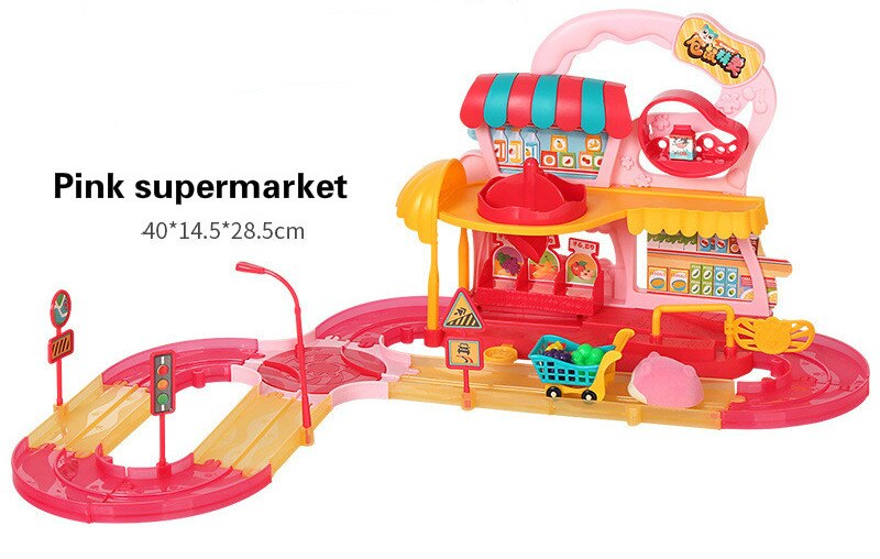 Electric Hamster Grow House Elven Track Car Set Children Play House Educational Scene Toy For Kids: Pink supermarket