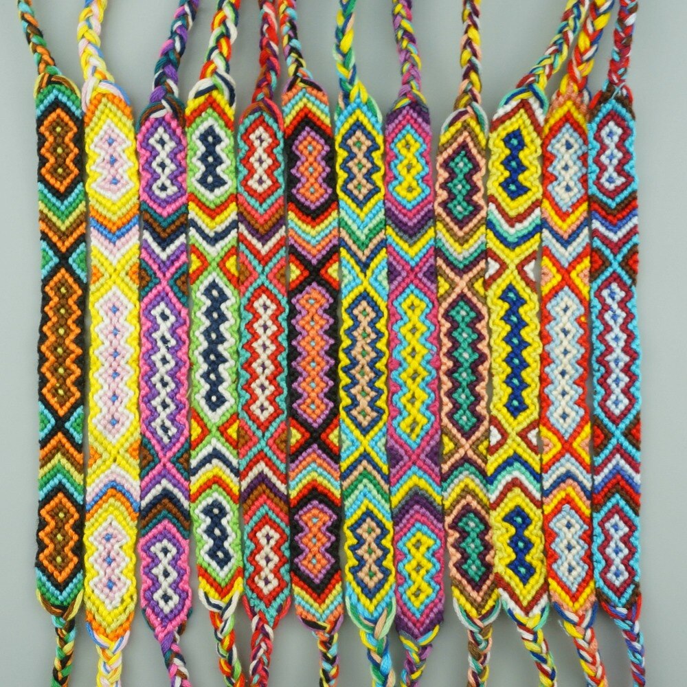 AMIU 12pcs Bohemian Weave Cotton Friendship Bracelet Brazilian Woven Rope String Handmade Bracelets Packing Sets For Women Men