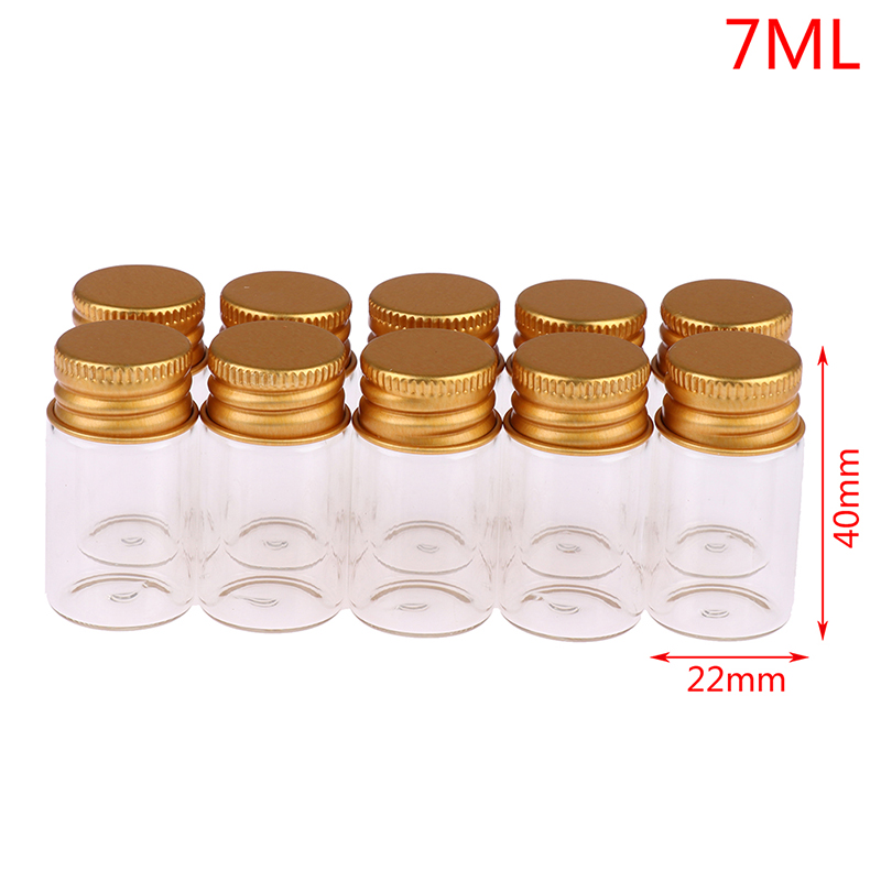 10 stk 5ml/7ml/10ml/14ml/18ml/20ml glassflasker med aluminiumslokk små miniglass 6 størrelser u-plukke: B