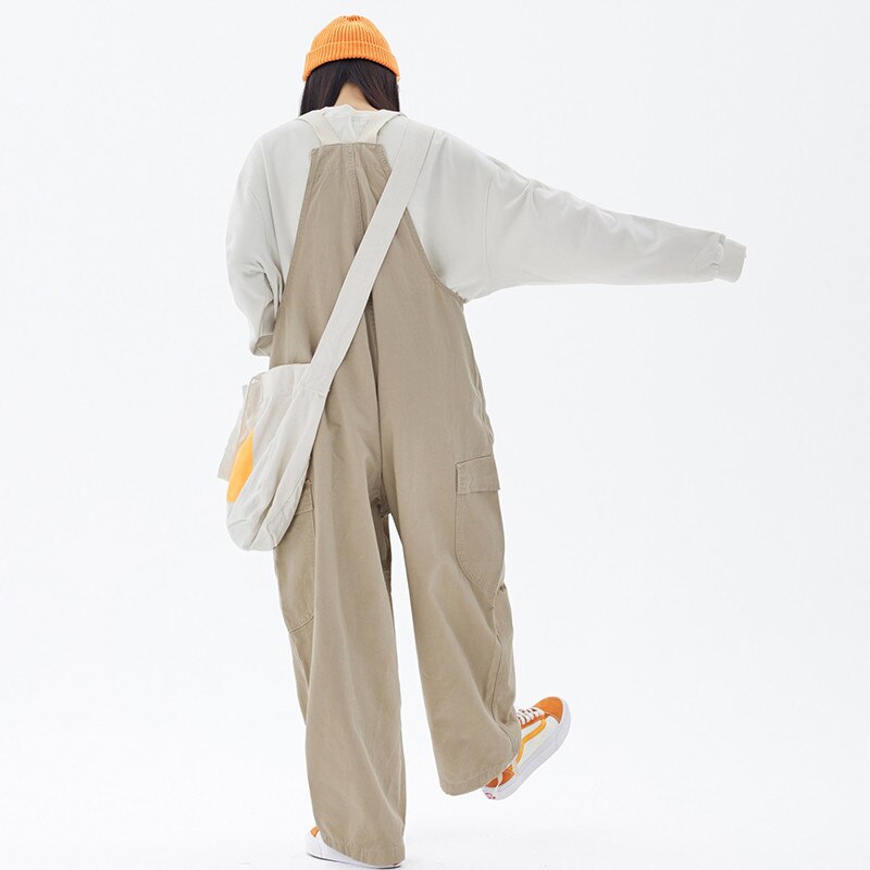 Estilo Safari. Mono de Babero con bolsillos para hombre, ropa de calle, monos holgados, pantalones de trabajo con pechera de pierna ancha de Color sólido
