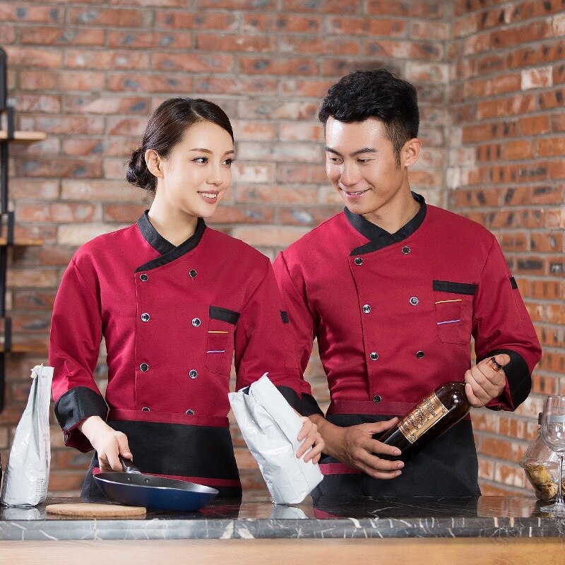Chaqueta de Chef de manga larga para hombre y mujer, peto transpirable para personal de cocina, café, cocinero, tienda de café, ropa de trabajo, Unisex