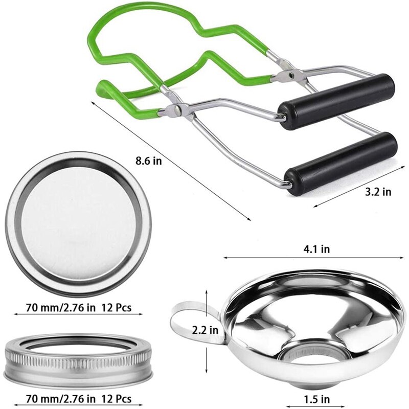Canning Lids Set,Regular Mouth Mason Jar Canning Lids with Canning Jar Lifter and Wide Mouth Stainless Steel Funnel