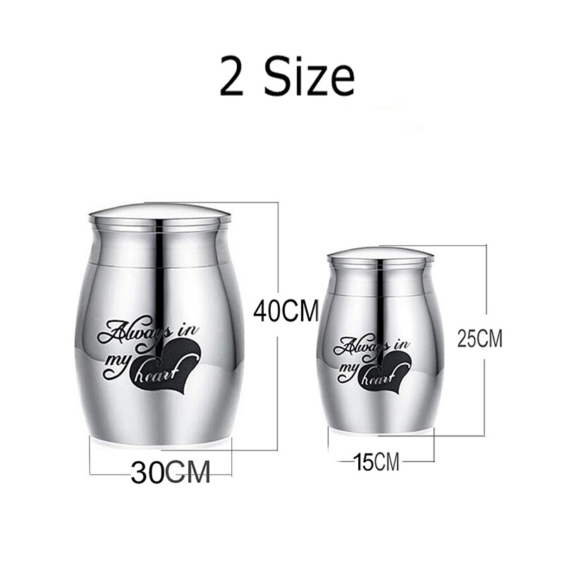 Alta personalizada de dropshipping 25mm/40mm lembrança decorativa do memorial urnas de cremação de aço inoxidável para cinzas do animal de estimação humano