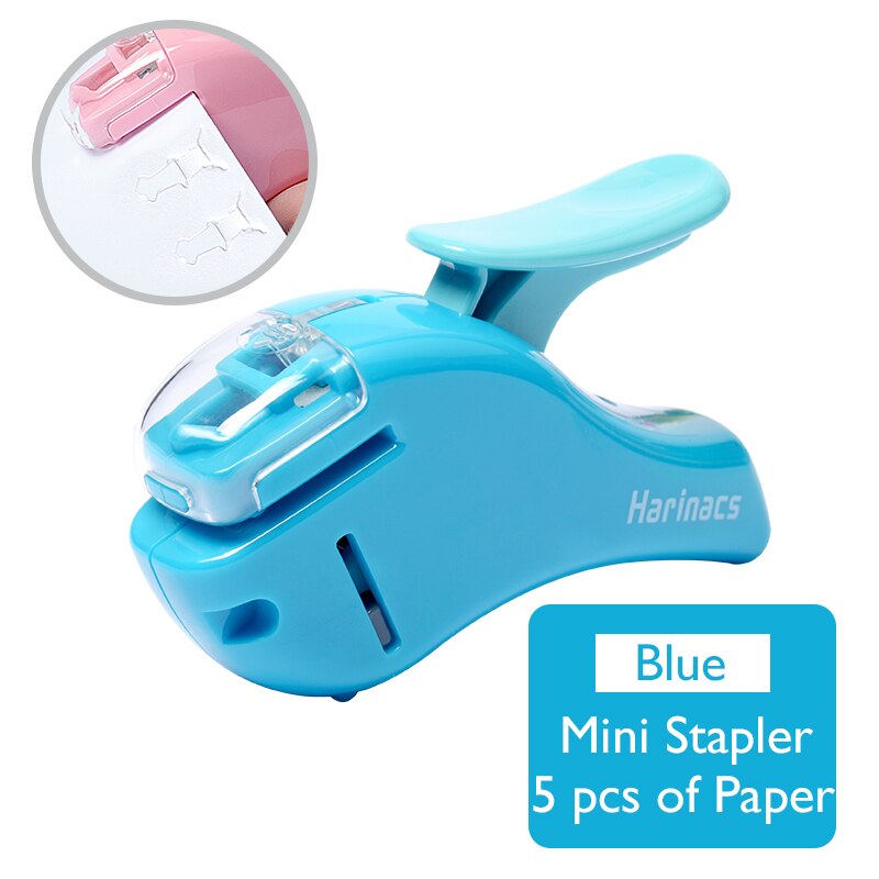 Japan kokuyo harinacs mini hæftemaskine uden hæfteklammer sikker arbejdsbesparende papirvarer til studerende og kontorer: Himmelblå