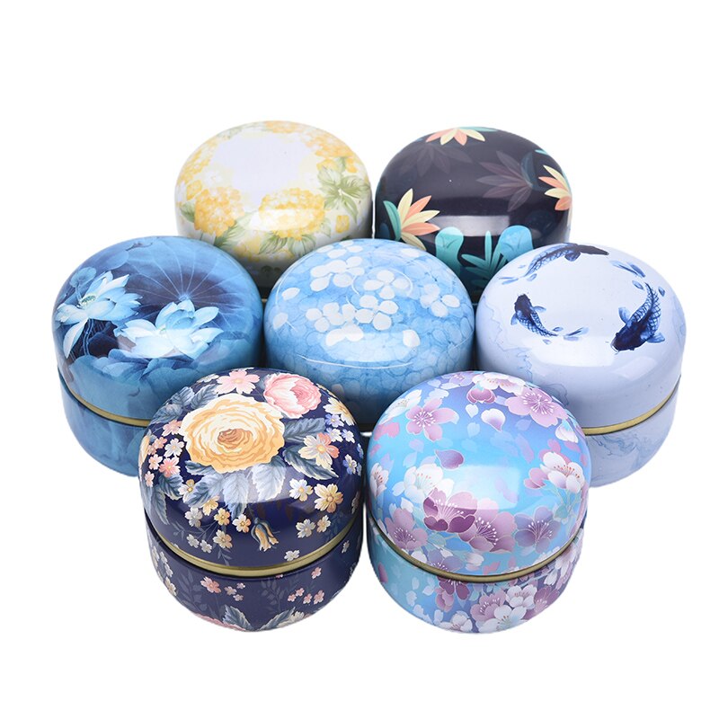 1pc Tea Containers Herbal Cans Candy Snacks Small Round Cans Mini Portable Tinplate Cans Packing Box