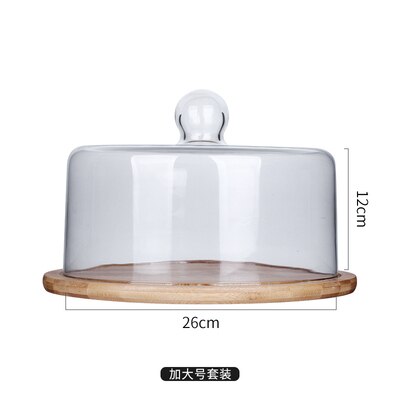 Plateau à gâteaux en bois avec couvercle en verre, plateau à Dessert, à pain, à collation, pour la conservation de la fraîcheur, couvercle Anti-cendres, plateau de stockage des aliments ménagers,: 26cm-B